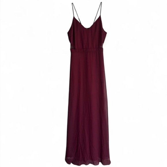 BIRDY GREY Cabernet Chiffon Maxi Dress Sheer Cutout Adjustable Bridesmaid | Sz M - Picture 1 of 13